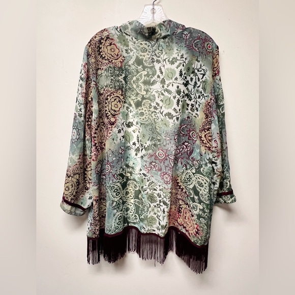 Loop 18 Sheer Kimono Fringe Hem Boho Hippie Women’s Size 17/19 Floral - Picture 3 of 9